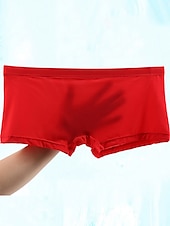 abordables Bóxer de hombre-Calzoncillos bóxer de color sólido a la moda básica para hombre, ropa interior elástica a media cintura, bragas transparentes, transpirables, cómodas, 1 pieza, blanco, verde, rojo, azul claro, m