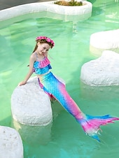 abordables Maillot de bain sirène-Enfants Fille Trois pièces Maillots de bain sirène Maillot de Bain Plage Natation Bloc de couleur à imprimé arc-en-ciel Actif Imprimer Maillots de bain 3-10 ans Eté Rose Claire Rose poussiéreuse