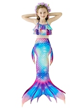 abordables Maillot de bain sirène-Enfants Fille Trois pièces Maillots de bain sirène Maillot de Bain Plage Natation Bloc de couleur à imprimé arc-en-ciel Actif Imprimer Maillots de bain 3-10 ans Eté Rose Claire Rose poussiéreuse