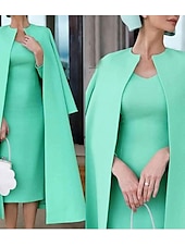 cheap With Jacket-Two Piece Sheath Mother of the Bride Dress Wedding Guest Church Elegant Jewel Neck Knee Length Stretch Fabric Half Sleeve Jacket Dresses with Solid Color Derby Dress Race Day Dress 2025