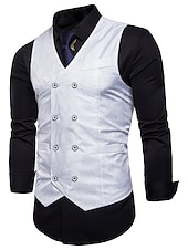abordables Gilets-Homme Gilet Formel Mariage Soirée Scène Casual Chic Polyester Géométrique Col V Standard Noir Blanche Jaune Rouge Gilet