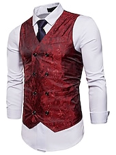 abordables Gilets-Homme Gilet Formel Mariage Soirée Scène Casual Chic Polyester Géométrique Col V Standard Noir Blanche Jaune Rouge Gilet