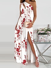 ieftine Rochii de Gală-rochie formală de petrecere pentru femei rochie leagăn rochie lungă rochie maxi verde albastru roz albastru închis curcubeu roșu bej alb negru fără mâneci floral culoare pură decupat imprimeu