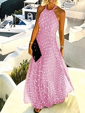 abordables Robes de vacances-robe décontractée pour femme robe swing robe à pois robe longue robe maxi robe en mousseline plissée vert noir bleu sans manches imprimé printemps été licou vacances plage tous les jours 2023 s m l xl