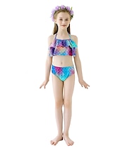 abordables Maillot de bain sirène-Enfants Fille Trois pièces Maillots de bain sirène Maillot de Bain Plage Natation Bloc de couleur à imprimé arc-en-ciel Actif Imprimer Maillots de bain 3-10 ans Eté Rose Claire Rose poussiéreuse