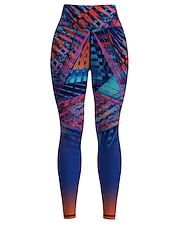 Недорогие Леггинсы и колготки для йоги-Жен. Леггинсы Sports Gym Leggings Штаны для йоги Спандекс Синий Укороченные леггинсы Геометрия Утягивание живота Подтяжка Одежда Одежда Йога Фитнес Тренировка в тренажерном зале Бег / Эластичность