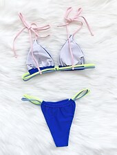 abordables Conjuntos de bikini-Mujer Bañadores Bikini 2 piezas Normal Traje de baño Bikini tipo tanga Correa Color sólido Bleu Ciel Verde Trébol Negro Azul Real Rojo Inmersión Trajes de baño nuevo Neutral Sensual