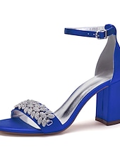 abordables Bal de promo-Sandales à talons compensés en satin argenté pour femmes avec ornements en strass - chaussures de mariage et de soirée élégantes