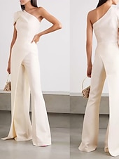 baratos Vestidos para Convidadas de Casamento-Macaquinhos Vestido de Gala Elegante Prom Aniversário Comprimento do Chão Sem Mangas Um Ombro Convidada de Casamento Outono Tecido Elástico com Cor Pura 2025