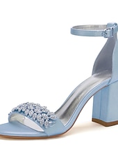 abordables Bal de promo-Sandales à talons compensés en satin argenté pour femmes avec ornements en strass - chaussures de mariage et de soirée élégantes