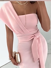 ieftine Rochii Cocktail-Rochii cocktail tip fustă ajustată rochie elegantă invitați la nuntă bal lungime la ceai fără mâneci un umăr țesătură elastică cu fanta culoare pură rochii derby cu bretele 2025