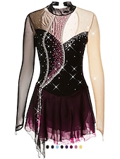 preiswerte Eiskunstlaufkleider-Eiskunstlaufkleid Damen Mädchen Eislaufen Kleider Austattungen Violett Dunkellila Schwarz und Violett Rückenfrei Gitter Elasthan Hochelastisch Wettbewerb Eiskunstlaufkleidung Handgemacht Kristalle