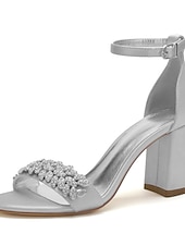 abordables Bal de promo-Sandales à talons compensés en satin argenté pour femmes avec ornements en strass - chaussures de mariage et de soirée élégantes