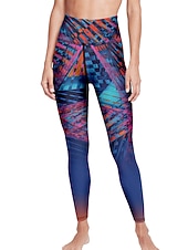 Недорогие Леггинсы и колготки для йоги-Жен. Леггинсы Sports Gym Leggings Штаны для йоги Спандекс Синий Укороченные леггинсы Геометрия Утягивание живота Подтяжка Одежда Одежда Йога Фитнес Тренировка в тренажерном зале Бег / Эластичность