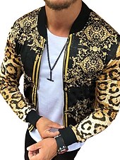 cheap Men&#039;s Jackets &amp; Coats-Men&#039;s Lightweight Jacket Summer Jacket Outdoor Street Breathable Pocket Print Fall Leopard Floral Streetwear Sporty Turndown Regular Regular Fit Gold Jacket