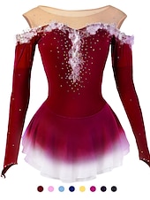 preiswerte Eiskunstlaufkleider-Eiskunstlaufkleid Damen Mädchen Eislaufen Kleider Gelb Rosa Dunkellila Patchwork Gitter Spandex Hochelastisch Wettbewerb Eiskunstlaufkleidung Kristalle Dummes Licht Modisch Langarm Eislaufen