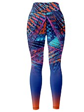 Недорогие Леггинсы и колготки для йоги-Жен. Леггинсы Sports Gym Leggings Штаны для йоги Спандекс Синий Укороченные леггинсы Геометрия Утягивание живота Подтяжка Одежда Одежда Йога Фитнес Тренировка в тренажерном зале Бег / Эластичность