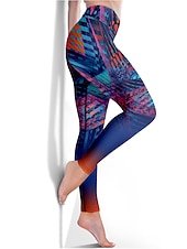 Недорогие Леггинсы и колготки для йоги-Жен. Леггинсы Sports Gym Leggings Штаны для йоги Спандекс Синий Укороченные леггинсы Геометрия Утягивание живота Подтяжка Одежда Одежда Йога Фитнес Тренировка в тренажерном зале Бег / Эластичность