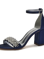 abordables Bal de promo-Sandales à talons compensés en satin argenté pour femmes avec ornements en strass - chaussures de mariage et de soirée élégantes