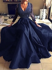 economico Abiti Cerimonia Inverno-Abito da sera in linea A Abito elegante per feste formali lunghezza fino al pavimento maniche lunghe scollatura a V in tulle con pieghe applicazioni