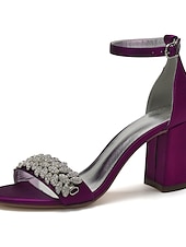 abordables Bal de promo-Sandales à talons compensés en satin argenté pour femmes avec ornements en strass - chaussures de mariage et de soirée élégantes