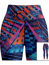 Недорогие Леггинсы и колготки для йоги-Жен. Леггинсы Sports Gym Leggings Штаны для йоги Спандекс Синий Укороченные леггинсы Геометрия Утягивание живота Подтяжка Одежда Одежда Йога Фитнес Тренировка в тренажерном зале Бег / Эластичность