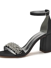 abordables Bal de promo-Sandales à talons compensés en satin argenté pour femmes avec ornements en strass - chaussures de mariage et de soirée élégantes