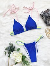abordables Conjuntos de bikini-Mujer Bañadores Bikini 2 piezas Normal Traje de baño Bikini tipo tanga Correa Color sólido Bleu Ciel Verde Trébol Negro Azul Real Rojo Inmersión Trajes de baño nuevo Neutral Sensual
