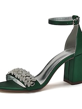 abordables Bal de promo-Sandales à talons compensés en satin argenté pour femmes avec ornements en strass - chaussures de mariage et de soirée élégantes