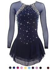 voordelige Schaatsjurken-Kunstschaatsjurk Dames Voor meisjes Schaatsen Jurken Paars Zwart Wit Open achterkant Netstof Spandex Hoge Elasticiteit Opleiding Wedstrijd Kunstschaatskleding Klassiek Kristal / Bergkristal Lange mouw