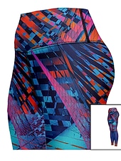 Недорогие Леггинсы и колготки для йоги-Жен. Леггинсы Sports Gym Leggings Штаны для йоги Спандекс Синий Укороченные леггинсы Геометрия Утягивание живота Подтяжка Одежда Одежда Йога Фитнес Тренировка в тренажерном зале Бег / Эластичность