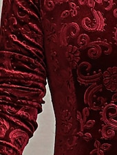 cheap Formal Dresses-Women&#039;s Midi Dress Velvet Dress Party Dress Swing Dress Emerald Green Dress Elegant Fashion Romantic Winter Dress Vacation Wedding Guest Slim Floral Long Sleeve V Neck Black Red Green Spring Fall