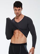 Недорогие Футболки и майки для бега-Муж. Компрессионная футболка Футболка для бега Длинный рукав Футболка Футболка Атлетический Одежда для спорта и отдыха Осень V-образный вырез Однотонный Спандекс Флис