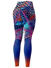 Недорогие Леггинсы и колготки для йоги-Жен. Леггинсы Sports Gym Leggings Штаны для йоги Спандекс Синий Укороченные леггинсы Геометрия Утягивание живота Подтяжка Одежда Одежда Йога Фитнес Тренировка в тренажерном зале Бег / Эластичность