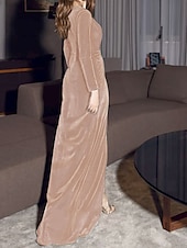 preiswerte GRÜN-Säulen Abendkleid Vintage Kleid Formelles Abendkleid Bodenlänglich Langarm V-Ausschnitt Herbst Hochzeitsgast Samt mit Drapierung Schlitz 2025