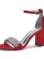 abordables Bal de promo-Sandales à talons compensés en satin argenté pour femmes avec ornements en strass - chaussures de mariage et de soirée élégantes