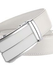 cheap Men&#039;s Belt-Men&#039;s Belt Faux Leather Belt Dress Belt Ratchet Belt Box Buckle Black White Faux Leather Alloy Fashion BOX Buckle Pure Color Party Daily