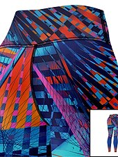 Недорогие Леггинсы и колготки для йоги-Жен. Леггинсы Sports Gym Leggings Штаны для йоги Спандекс Синий Укороченные леггинсы Геометрия Утягивание живота Подтяжка Одежда Одежда Йога Фитнес Тренировка в тренажерном зале Бег / Эластичность