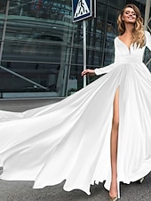 abordables NOIR-Robe de soirée A-Line robe empire noire invité de mariage longueur de sol manches longues col en V chiffon dos en V avec fente robe de masquerade couleur pure pour impressionner 2025