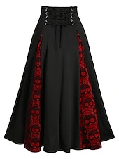 abordables Jupes unies-jupe femme jupe longue swing jupe midi dentelle patchwork crâne vacances décontracté quotidien hiver mode été noir violet vert