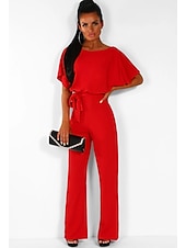 billige Buksedresser og jumpsuits-Jumpsuits elegant kjole bryllupsgjest forlovelse gulvlengde kort erme båt hals med stropper kle deg til å imponere