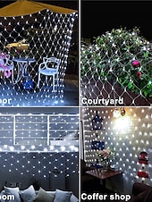 abordables Enchufe eléctrico-Cadena de luces LED de red IP65, 6 mx 4 m, 3 mx 2 m, cadena de luces LED navideñas flexibles de 880 led y 200 led, cadena de luces de malla para jardín, patio, decoración colorida, enchufe UE, EE.