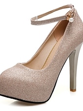 voordelige Bruid-Zilveren plateauhakken met enkelbandje en parelbedel – elegante bruidsschoenen voor avond of glamoureuze bruiloft