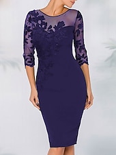cheap Tea Length-Sheath Cocktail Dresses Elegant Dress Wedding Guest Kentucky Derby Knee Length Long Sleeve Illusion Neck Lace with Beading Embroidery 2025 free custom size