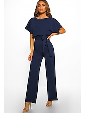 billige Buksedresser og jumpsuits-Jumpsuits elegant kjole bryllupsgjest forlovelse gulvlengde kort erme båt hals med stropper kle deg til å imponere