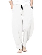 preiswerte Klassiker-Herren Leinenhose Hose Hosen Sommerhosen Pumphose Strandhose Tasche Kordelzug Elastische Taille Glatt Leichtgewichtig Knöchellänge Yoga Täglich Modisch Brautkleider schlicht Lockere Passform Meerblau
