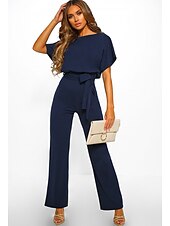 billige Buksedresser og jumpsuits-Jumpsuits elegant kjole bryllupsgjest forlovelse gulvlengde kort erme båt hals med stropper kle deg til å imponere