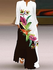 cheap Art&amp;Design Dress-Women&#039;s Maxi Dress  Shift Dress Swing Dress Long Dress Green Blue Grey White Black Long Sleeve Feather Butterfly Pocket Print Summer Spring V Neck Stylish Casual Dress 2023 S M L XL XXL XXXL 4XL 5XL