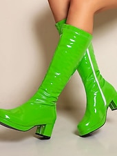 halpa Alustansa saappaat-naisten valkoiset patentoidut polvikorkeat alustasaappaat sivussa vetoketjulla - vintage 70-luvun diskotyyliset paksut korkokengät cosplay-, retro-muotiin ja tapahtumiin