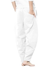 preiswerte Klassiker-Herren Leinenhose Hose Hosen Sommerhosen Pumphose Strandhose Tasche Kordelzug Elastische Taille Glatt Leichtgewichtig Knöchellänge Yoga Täglich Modisch Brautkleider schlicht Lockere Passform Meerblau